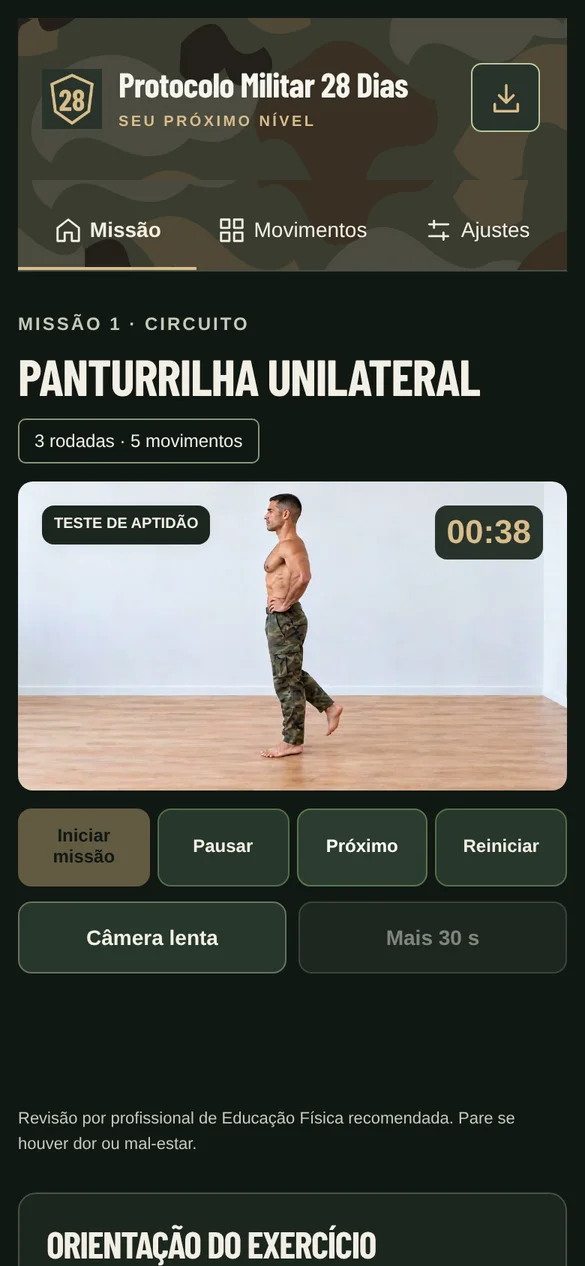 Tela real: teste de aptidão