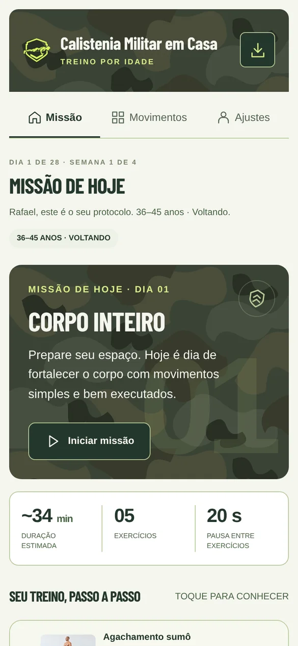Tela do Calistenia Militar em Casa